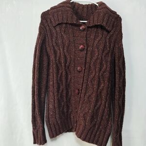 Karen Scott Cable Knit Burgundy Chunky Button Cardigan Sweater Sz Small NWT  M